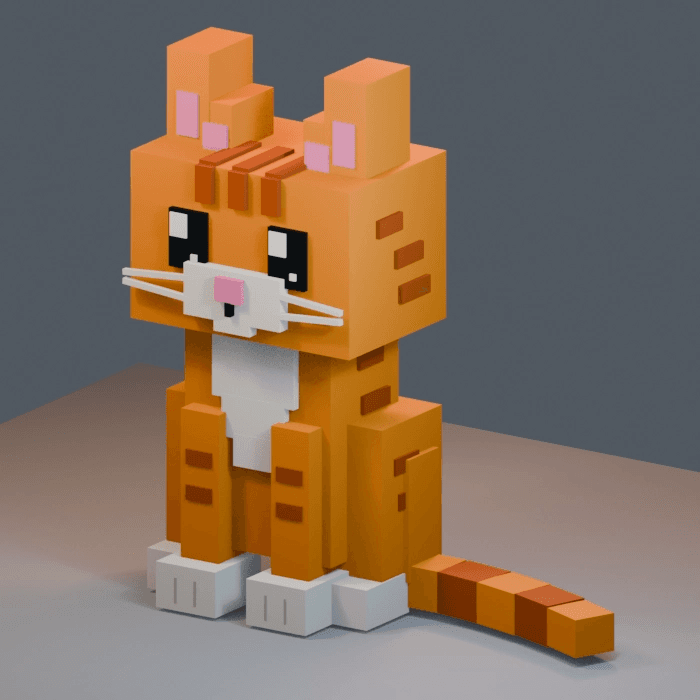 Early AI-generated striped voxel cat