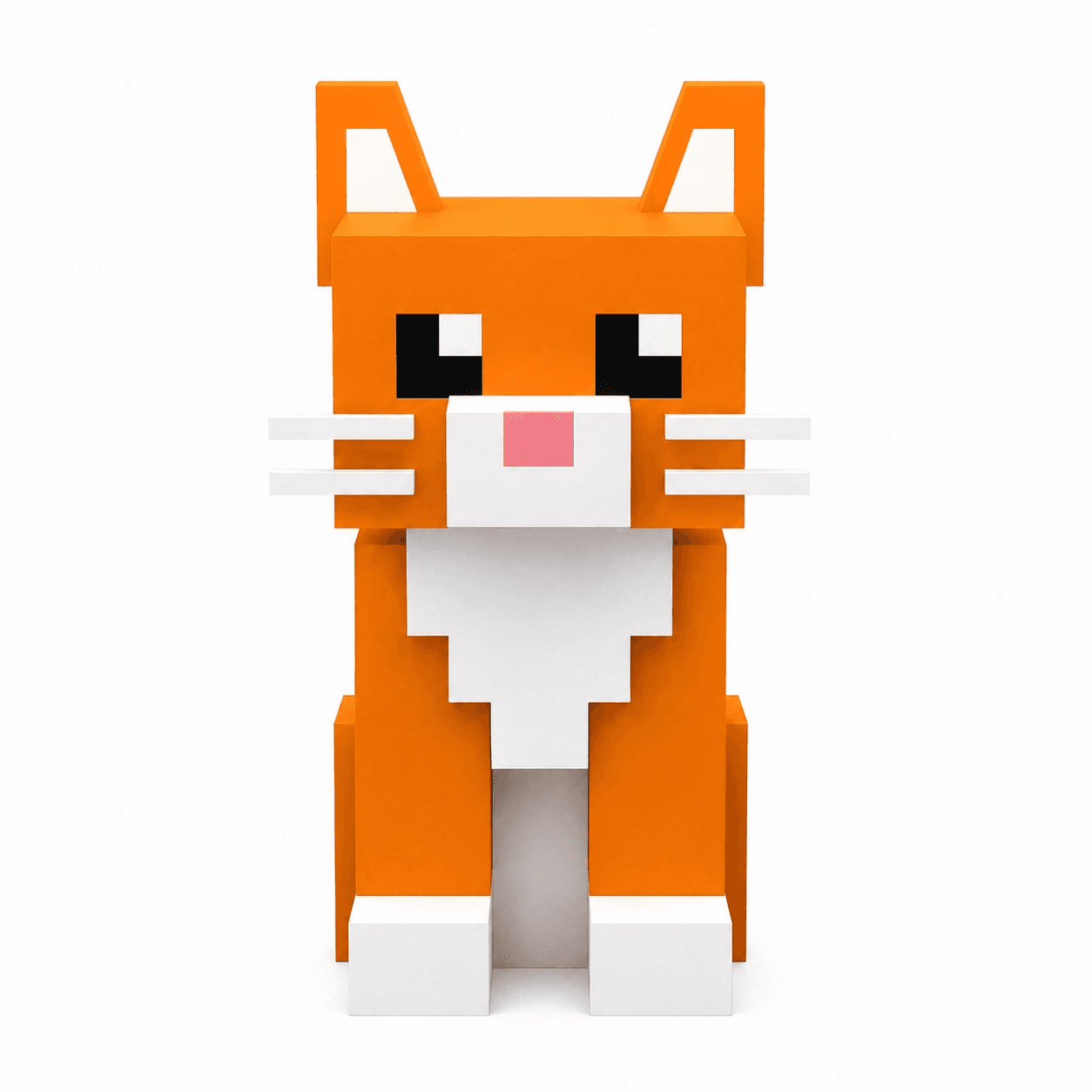 Front view of the simplified orange voxel cat reference